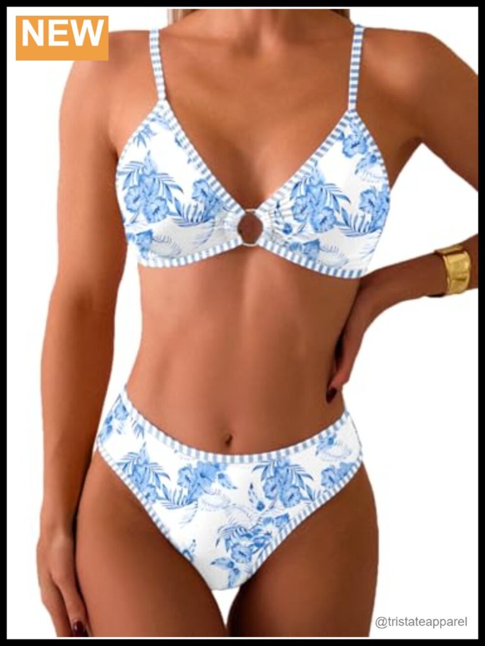 Women's Triangle Bikini Set O-Ring Linked Cheeky Two Piece Swimsuit